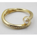 Real 18k gold plated Arrow Tapered big pearl Nail Cuff Bangle bracelet with crystal